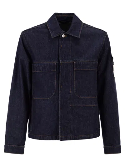 Stone Island Coach Jacket With Chest Pockets And Button Fastening In Blue