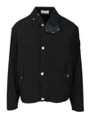 Stone Island Cropped Black Jacket With Classic Collar In Blue