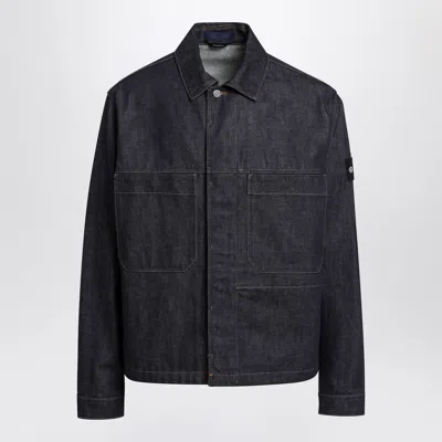 Stone Island Coach Jacket With Pockets In Raw Indigo Denim Cotton In Blue