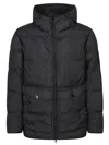 Stone Island Blue Down Jacket With Drawstring Hood And Logo Patch On The Sleeve In Tech Fabric Man In Black