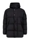 Stone Island Quilted Short Parka With Hood And Button Closures In Brown