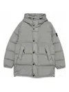 Stone Island Quilted Hooded Down Jacket With Angular Flap Pockets In Gray