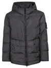 Stone Island Blue Down Jacket With Drawstring Hood And Logo Patch On The Sleeve In Tech Fabric Man In Black