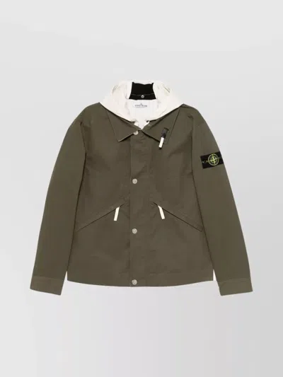 STONE ISLAND COATED CANVAS HOODED JACKET WITH CONTRASTING BACK