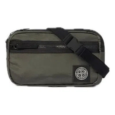 Stone Island Coated Nylon Belt Bag With Zip Pocket And Compass Patch 'musk Green' In Gray