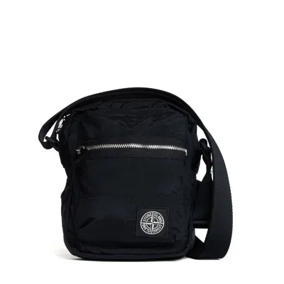 Stone Island Coated Nylon Metal Shoulder Bag In Econyl In Black