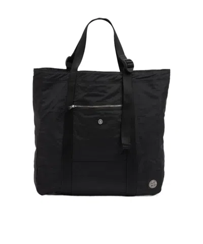 Stone Island Coated Nylon Tote Bag In Black