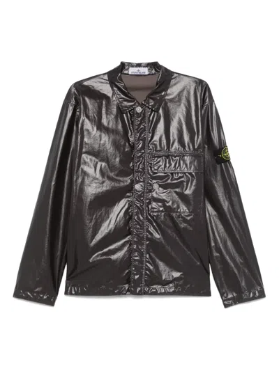Stone Island Coated Overshirt In Charcoal-grey