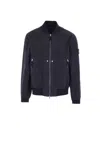 Stone Island Black Bomber Jacket With Front Zip Closure And Logo Patch On The Sleeve In Tech Fabric Man