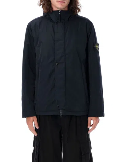 Stone Island Microtwill Hooded Jacket In Navy