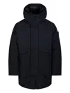 Stone Island Padded Parka Long Length Hood Side Pockets In Blue