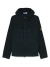 Stone Island Short Parka With Elastic Hem And Hood In Blue