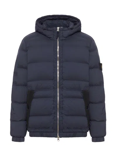 Stone Island Drop-proof Down Jacket With Hood In Blue