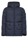 Stone Island Blue Down Jacket With Drawstring Hood And Logo Patch On The Sleeve In Tech Fabric Man In Blue