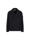 Stone Island Double-breasted Wool Peacoat In Black