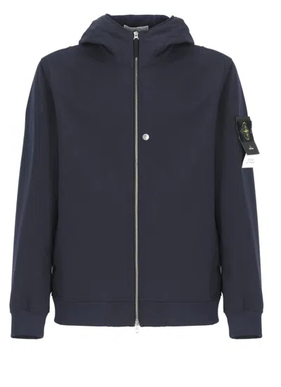 Stone Island Hooded Deep Blue Jacket In Black
