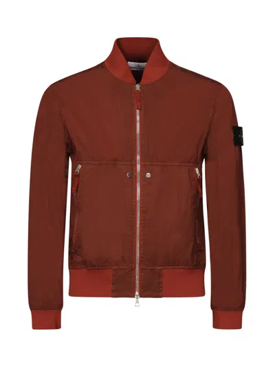 Stone Island Coats In Burgundy