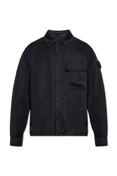 Stone Island Collared Buttoned Shirt In Black