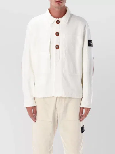 STONE ISLAND COLLARED DESIGN COTTON KNIT-LOOK JACKET
