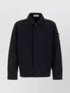 Stone Island Blue Jacket With Classic Collar And Logo Patch On The Sleeve In Tech Fabric Man