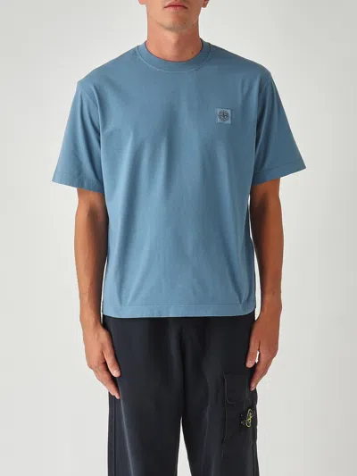 Stone Island Combed Organic Cotton Jersey Regular-fit. T-shirt A Manica Corta In Jersey Di Cotone Biologico Petti In Blue