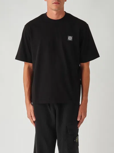 Stone Island Combed Organic Cotton Jersey Regular-fit. T-shirt A Manica Corta In Jersey Di Cotone Biologico Petti In Black