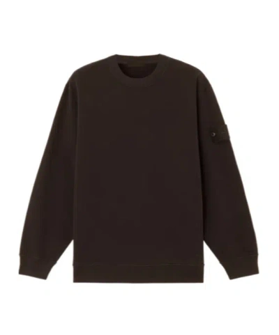 Stone Island Comfort-fit Crewneck Sweatshirt With Ribbed Trims In Black