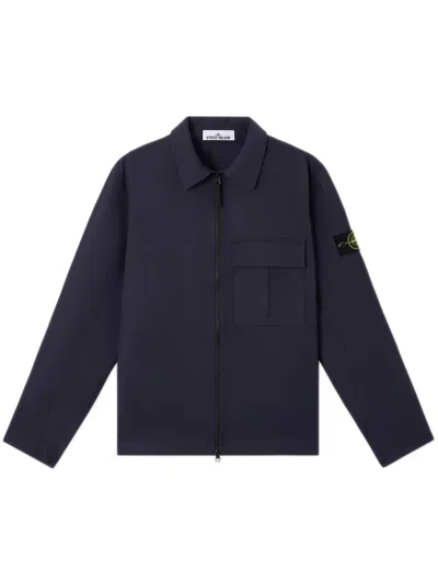 Stone Island Comfort Fit Jacket With Snap Button Cuffs And Gusset Pocket In Blue