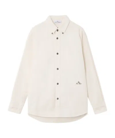 Stone Island Comfort-fit Long-sleeve Shirt With Logo Embroiddery In White