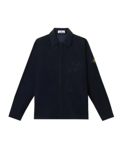 Stone Island Comfort-fit Overshirt With Chest Pocket And Two-way Zip In Black