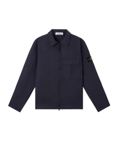 Stone Island Comfort-fit Overshirt With Gusseted Chest Pocket In Blue