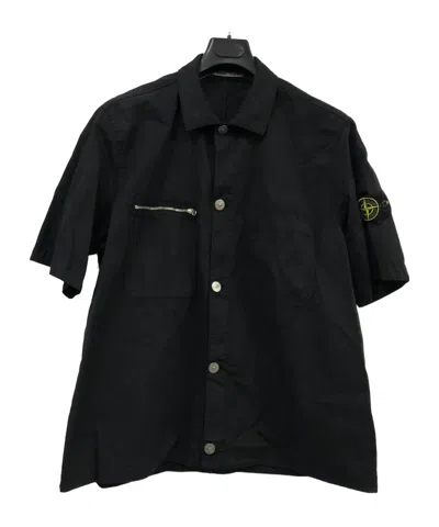 Stone Island Comfort-fit Short-sleeve Overshirt With Multiple Chest Pockets In Black