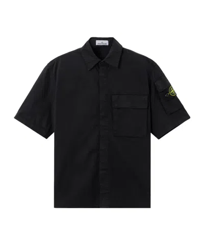 Stone Island Comfort-fit Short-sleeve Shirt With Chest And Sleeve Pockets In Black