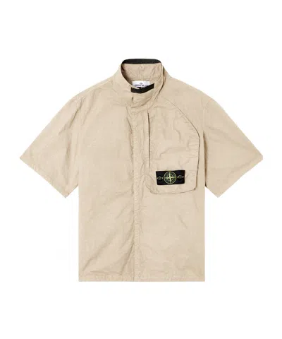 Stone Island Comfort Fit Short-sleeve Shirt With Hidden Snaps In Nude