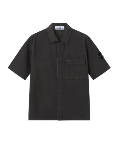 Stone Island Comfort-fit Short-sleeve Shirt With Pocket In Gray