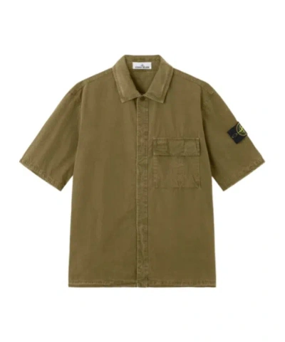 Stone Island Comfort-fit Short-sleeve Shirt With Pocket In Green