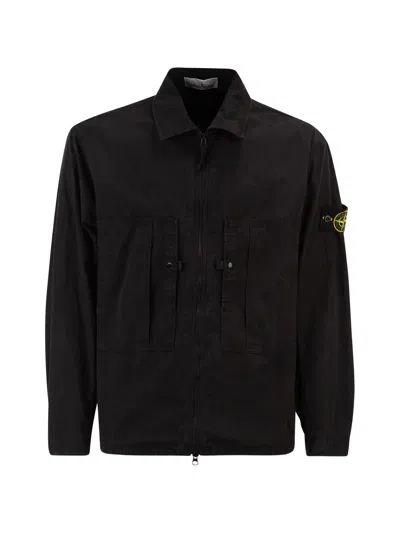 Stone Island Comfort Fit Utility Jacket With Front Pockets In Black