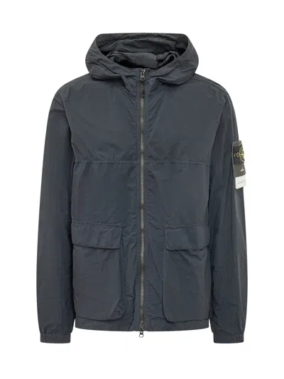 Stone Island Comfortable Jacket With Hood And Pockets In Blue