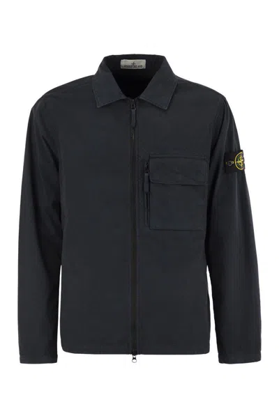 Stone Island Comfortable Overshirt With Overlapping Pockets On The Chest In Blue