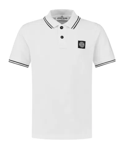 Stone Island Compass-appliqué Polo Shirt In White