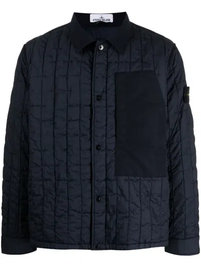 Stone Island Compass-appliqué Quilted Jacket In Blue