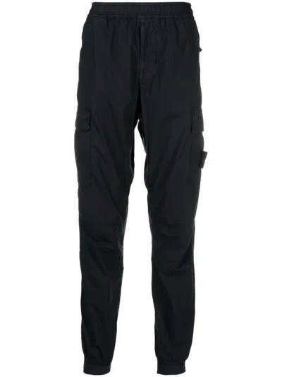 Stone Island Compass-appliqué Tapered Cargo Trousers In Black