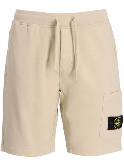Stone Island Compass-appliqué Track Shorts In 米黄色