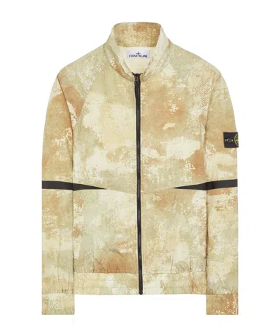 Stone Island Compass-badge Abstract-print Jacket In Nude