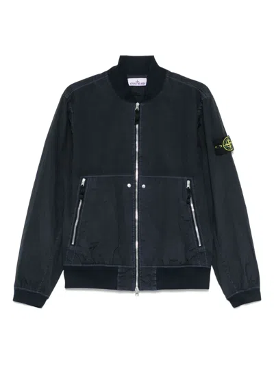 Stone Island Iridescent Nylon Bomber Jacket With Logo Badge In Black