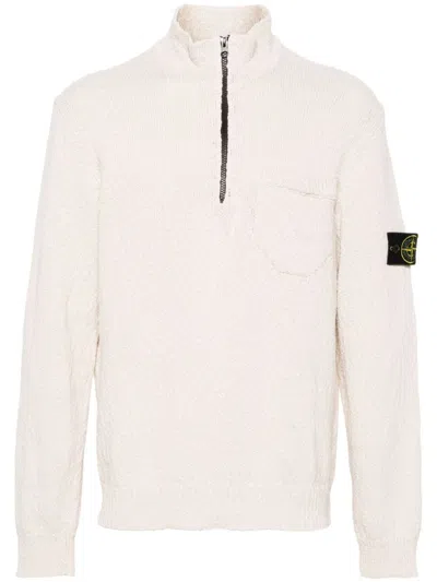 Stone Island Men's Compass Badge Bouclã© Jumper Sweater In White