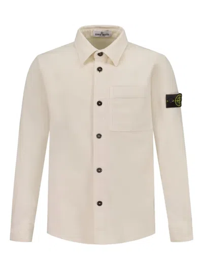 Stone Island Kids' Compass-badge Button-down Shirt In Neutral