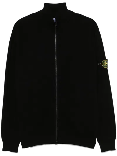 Stone Island Compass-badge Cardigan In Black