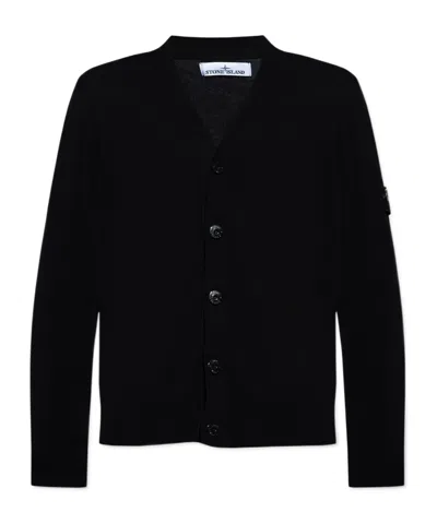 Stone Island V-neck Button-up Cardigan In Black