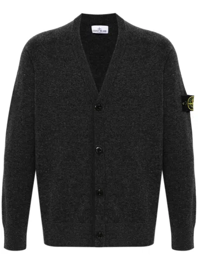 Stone Island Thick Knit Sweater With Ribbed Accents In Gray